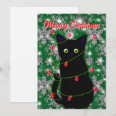 Schattigee zwarte kat Meowy Christmas Feestdagenkaart (Voorkant / Achterkant)