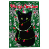Schattigee zwarte kat Meowy Christmas Medium Cadeauzakje (Voorkant)