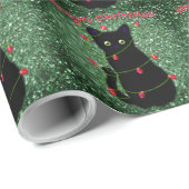 Schattigee zwarte kat Meowy kerst twinkle lichten Cadeaupapier (Rol Hoek)