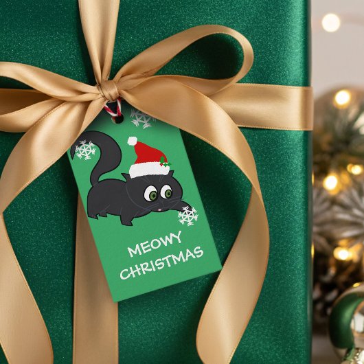 Schattigee Zwarte Kat Meowy Kerstcadeau Labels Cadeaulabel