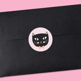 Schattigee zwarte kat met boog Stropdas Halloween Ronde Sticker