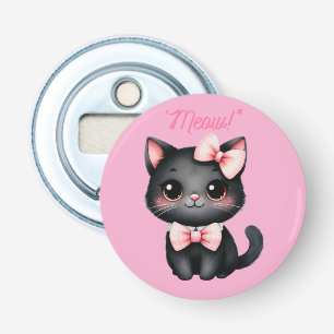 Schattigee zwarte kat met boog voor Halloween-deco Button Flesopener