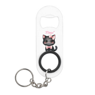 Schattigee zwarte kat met boog voor Halloween-deco Mini Flessenopener