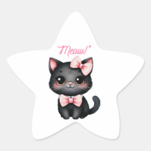 Schattigee zwarte kat met boog voor Halloween-deco Ster Sticker