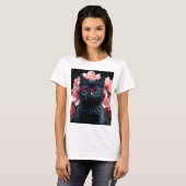 Schattigee zwarte kat met bril en hoofdtelefoon t-shirt (Voorkant volledig)