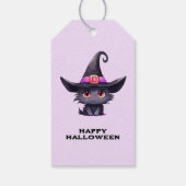 Schattigee zwarte kat met een heks Pet Halloween Cadeaulabel (Achterkant)