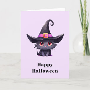 Schattigee zwarte kat met een heks Pet Halloween Feestdagen Kaart