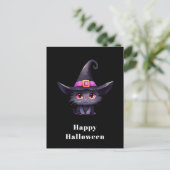 Schattigee zwarte kat met een heks Pet Halloween Feestdagenkaart (Staand voorkant)