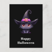 Schattigee zwarte kat met een heks Pet Halloween Feestdagenkaart (Voorkant)