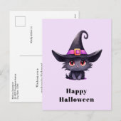 Schattigee zwarte kat met een heks Pet Halloween Feestdagenkaart (Voorkant / Achterkant)