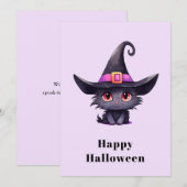 Schattigee zwarte kat met een heks Pet Halloween Feestdagenkaart (Voorkant / Achterkant)