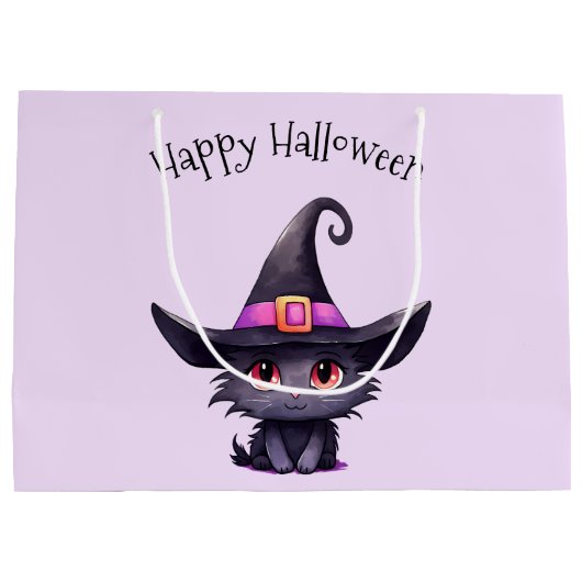 Schattigee zwarte kat met een heks Pet Halloween Groot Cadeauzakje (Achterkant)