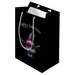 Schattigee zwarte kat met een heks Pet Halloween Medium Cadeauzakje