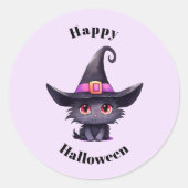 Schattigee zwarte kat met een heks Pet Halloween Ronde Sticker (Voorkant)