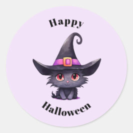 Schattigee zwarte kat met een heks Pet Halloween Ronde Sticker