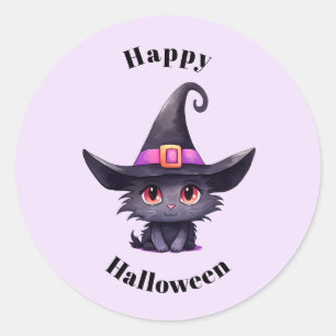Schattigee zwarte kat met een heks Pet Halloween Ronde Sticker