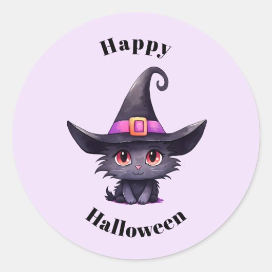 Schattigee zwarte kat met een heks Pet Halloween Ronde Sticker (Voorkant)