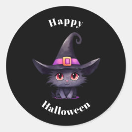 Schattigee zwarte kat met een heks Pet Halloween Ronde Sticker