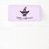 Schattigee zwarte kat met een heks Pet Halloween Spandoek (Insitu)