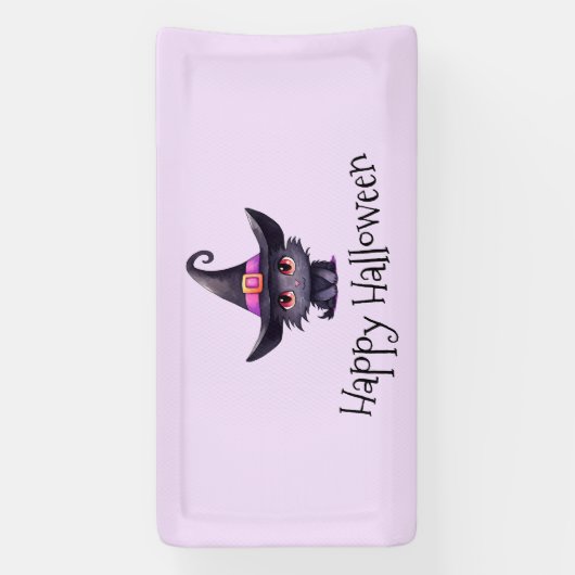 Schattigee zwarte kat met een heks Pet Halloween Spandoek (Verticaal)