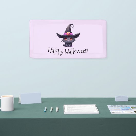 Schattigee zwarte kat met een heks Pet Halloween Spandoek (Beurs)