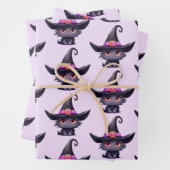 Schattigee zwarte kat met een heks Pet Inpakpapier Vel (In situ)
