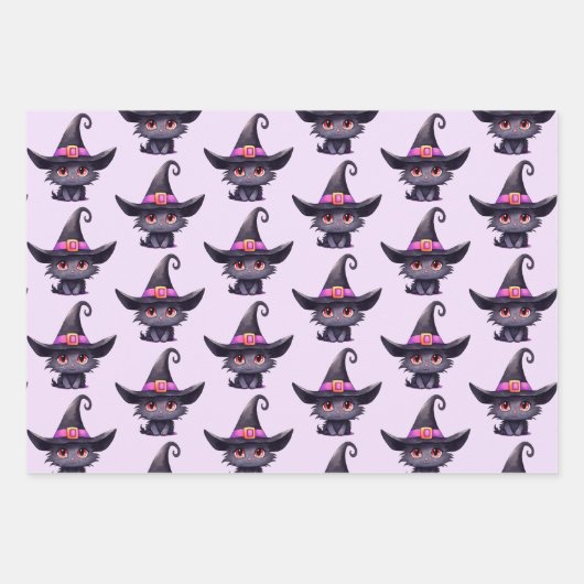 Schattigee zwarte kat met een heks Pet Inpakpapier Vel (Voorkant)