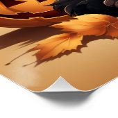 Schattigee zwarte kat met een zwart pet met pompoe perfect poster (Hoek)