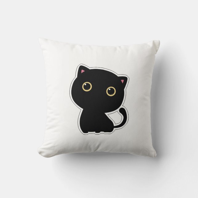 Schattigee zwarte kat met geel oogkussen kussen (Voorkant)