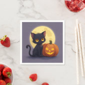 Schattigee zwarte kat met gloeiende gesneden pompo servet (Insitu)