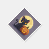 Schattigee zwarte kat met gloeiende gesneden pompo servet (Hoek)