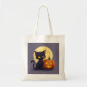 Schattigee zwarte kat met gloeiende gesneden pompo tote bag (Voorkant)