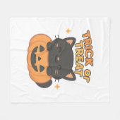 Schattigee zwarte kat met gloeiende groene ogen op fleece deken (Voorkant (Horizontaal))