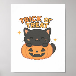 Schattigee zwarte kat met gloeiende groene ogen op poster