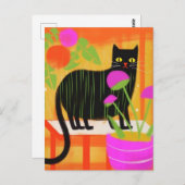 Schattigee zwarte kat met groene strepen in kamerp briefkaart (Voorkant / Achterkant)