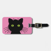 Schattigee zwarte kat met grote groene ogen bagagelabel (Voorkant horizontaal)