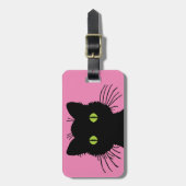 Schattigee zwarte kat met grote groene ogen bagagelabel (Voorkant verticaal)