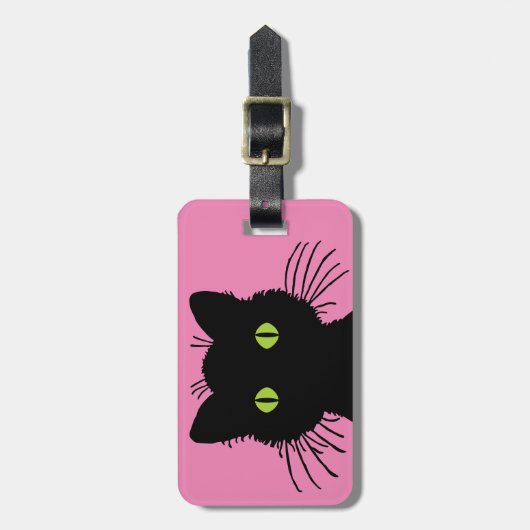 Schattigee zwarte kat met grote groene ogen bagagelabel (Voorkant verticaal)