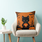 Schattigee zwarte kat met Halloween pompoenen Kussen (Stoel)