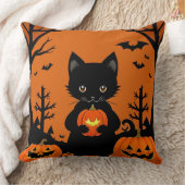 Schattigee zwarte kat met Halloween pompoenen Kussen (Deken)