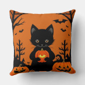 Schattigee zwarte kat met Halloween pompoenen Kussen (Achterkant)