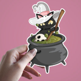 Schattigee zwarte kat met heks Pet brouwen toverdr Sticker