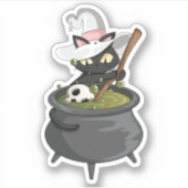 Schattigee zwarte kat met heks Pet brouwen toverdr Sticker (Voorkant)