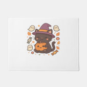 Schattigee zwarte kat met heks Pet - Kawaii Hallow Deurmat (Voorkant)