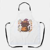Schattigee zwarte kat met heks Pet - Kawaii Hallow Schort (Voorkant)