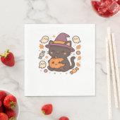 Schattigee zwarte kat met heks Pet - Kawaii Hallow Servet (Insitu)