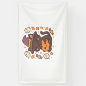 Schattigee zwarte kat met heks Pet - Kawaii Hallow Spandoek (Verticaal)