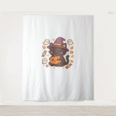 Schattigee zwarte kat met heks Pet - Kawaii Hallow Wandkleed (Voorkant)