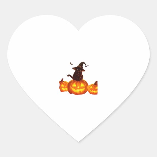 Schattigee zwarte kat met heks Pet, vleermuizen en Hart Sticker (Voorkant)