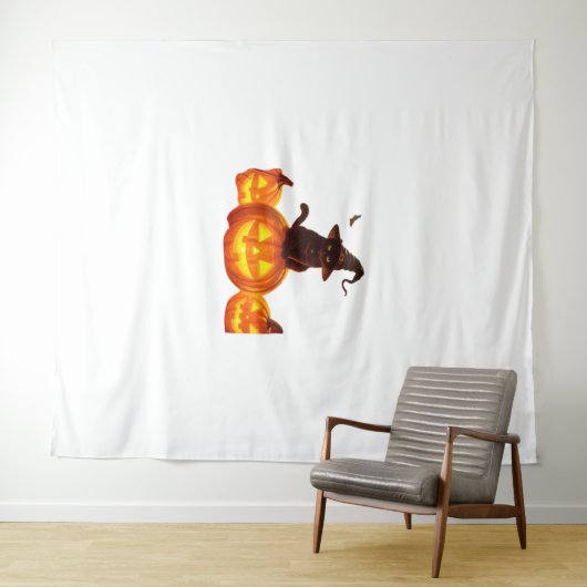 Schattigee zwarte kat met heks Pet, vleermuizen en Wandkleed (In Situ (horizontaal))